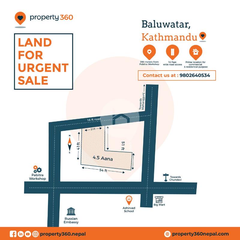 4.5 Aana Urgent Sale : Land for Sale in Baluwatar, Kathmandu Thumbnail