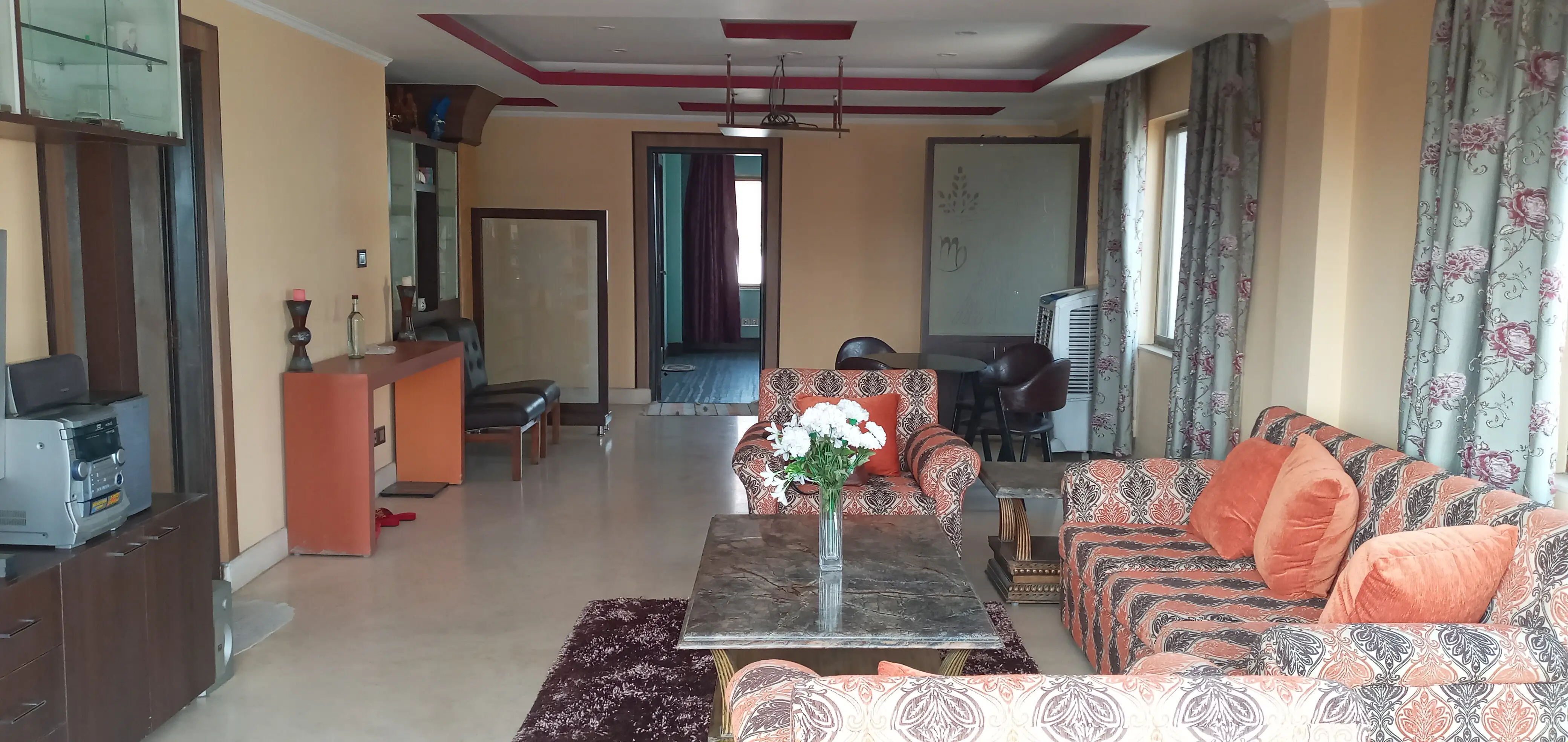 Furnished 2BHK, ~2000 sq. feet, 1 Kitchen, 1 living room, Dining area, 2 bedrooms with walk in closets and attached washrooms, 1 common washroom, 2 balcony areas, Parking area available. Image 1