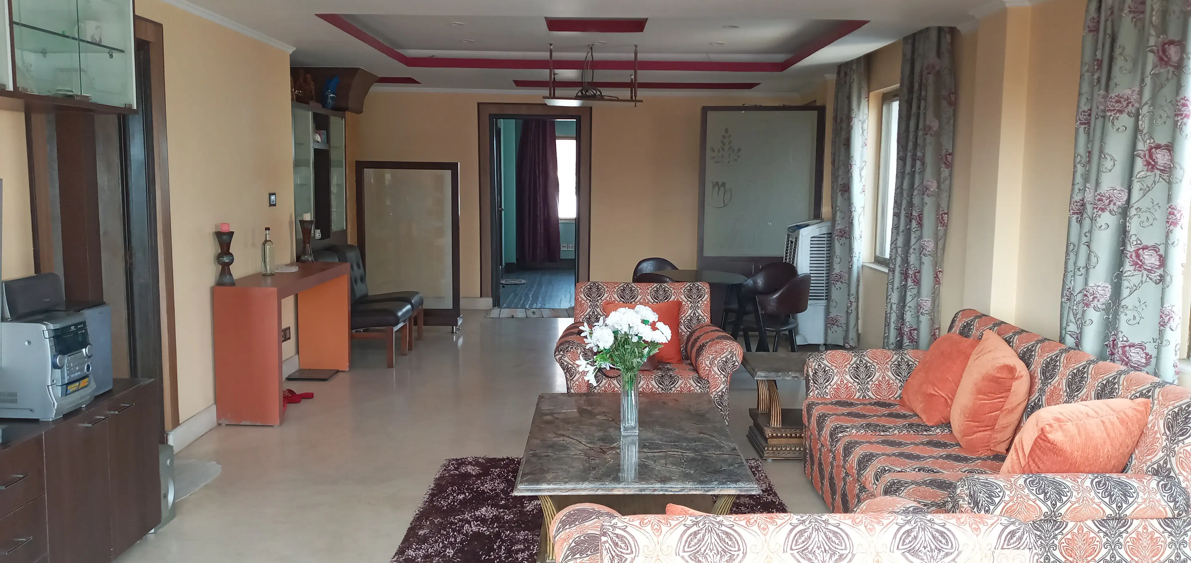 Furnished 2BHK, ~2000 sq. feet, 1 Kitchen, 1 living room, Dining area, 2 bedrooms with walk in closets and attached washrooms, 1 common washroom, 2 balcony areas, Parking area available. Thumbnail Image